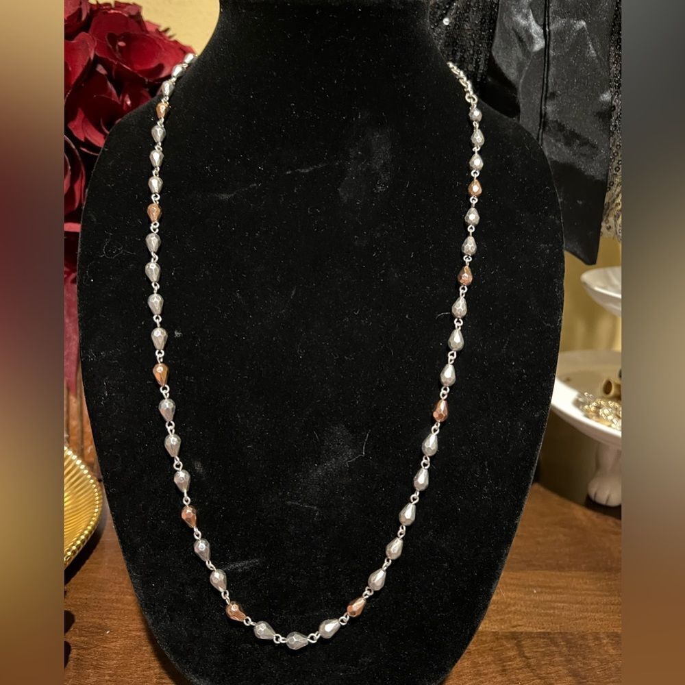 LUCKY BRAND METAL BEADS BRONZE AND SILVERTONE NECKLACE 28”